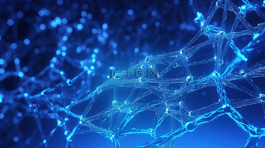 网络结构背景背景图片_蓝色背景上的 3d 渲染蓝色数字网络结构
