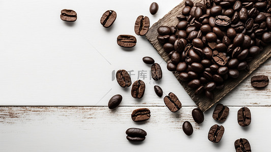 咖啡豆木板白色背景