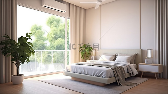 计算机生成的 3D 渲染明亮现代的空调卧室