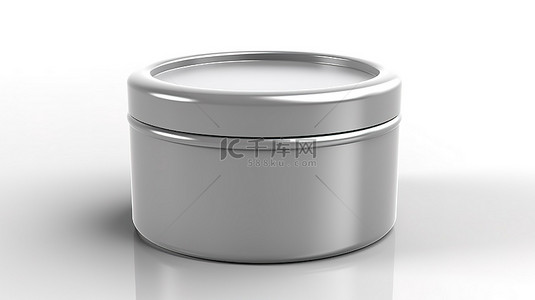 白色背景的 3D 渲染，带有空白空间，适合您在灰色塑料罐容器上的设计