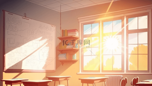 室内卡通背景图片_课堂室内黄色光格子窗户背景
