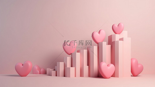 加载动图gif背景图片_网页横幅一个可爱的心形加载栏，3d 渲染模拟爱情概念的进度