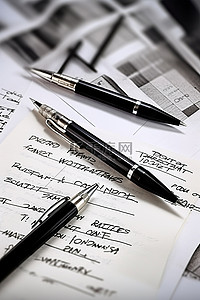 笔记本商务背景图片_钢笔铅笔纸和笔记本，固定有商务书写