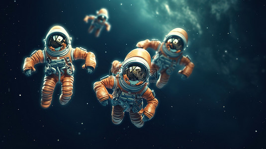 宇航员在太空中翱翔的 3d 插图