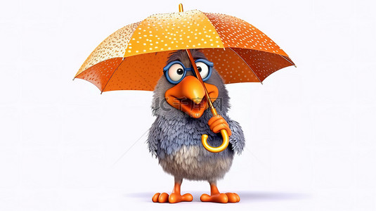 雨伞背景图片_有趣的 3d 家禽与雨伞