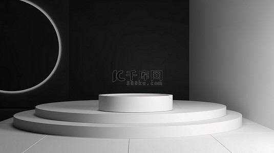 在模型背景和讲台上显示的空圆形舞台，用于产品展示 3d 渲染