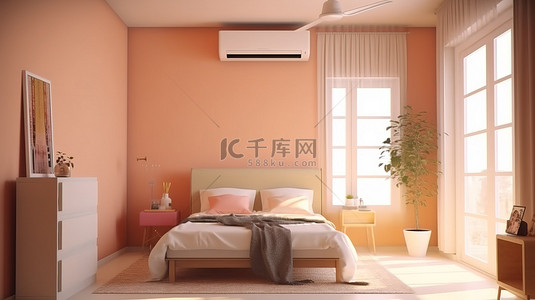 卧室移动空调装置的 3D 渲染