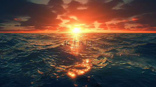 令人惊叹的 3d 日落在海洋渲染