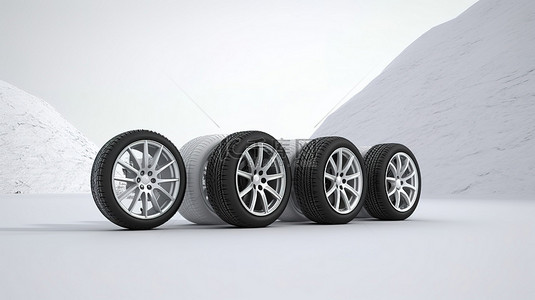 雪森林背景图片_雪路上的四个 3d 渲染车轮，带 alpha 通道