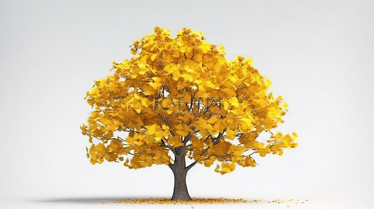 九月你好秋季背景图片_大自然的秋天荣耀树上黄橡树叶的简单 3D 渲染