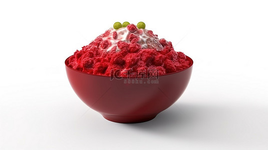 卡通风格 3d 渲染红色顶部 bingsu 刨冰在白色背景上