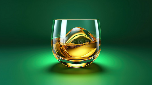 福字吊牌背景图片_威士忌酒杯的图标 潮水绿色背景下福尔图纳金威士忌酒杯的象征性表现