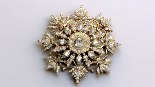 珠宝背景图片_令人惊叹的巴洛克式胸针，白色背景 3D 渲染上镶有钻石宝石