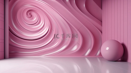 甜美背景背景图片_背景与甜美的粉红色卷曲波浪和曲线设计在 3d 渲染