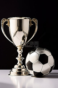 足球旁边陈列着一个银杯