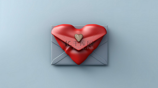 情人节信封爱心背景图片_贴在 3D 插图信封上的心形邮票