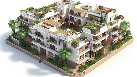 城市模型背景图片_带庭院的公寓大楼 3D 模型