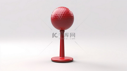 直立位置的红色高尔夫球座的白色背景 3D 渲染