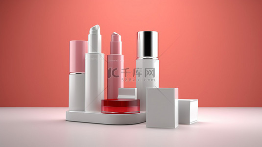 用于广告背景图片_用于广告图像的化妆品包装的 3d 渲染