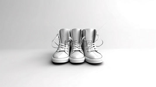 轻奢灰色鞋服背景图片_一双灰色色调的白色背景鞋的 3D 渲染