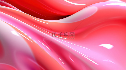 背景模糊的红色粉色渐变液体抽象的可爱 3D 渲染