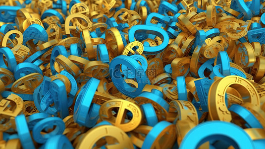 黄色美元符号在 3d 渲染中的蓝色美元符号背景中脱颖而出