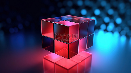 发光的渐变背景图片_抽象设计中生动发光的渐变红色和蓝色立方角的 3D 插图