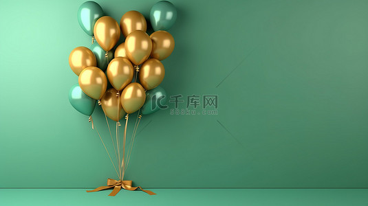 单挑一群战场背景图片_一群彩色气球反对活泼的绿色墙壁 3d 渲染