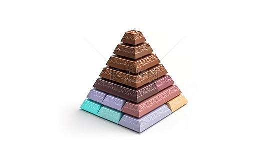 白色背景上巧克力金字塔步骤的 3d 插图