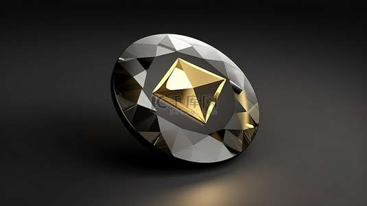 3D 渲染圆形灰色按钮，带有金色钻石图标，时尚的 ui ux 元素