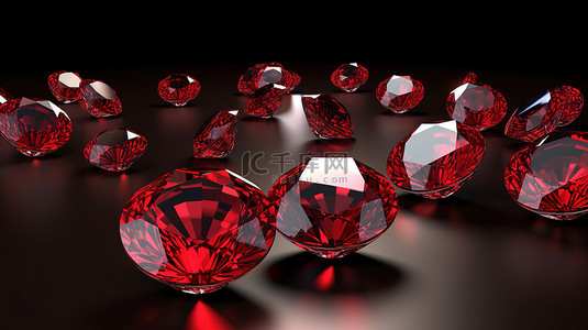 迷人的深红色珠宝，在黑色背景上具有 3D 效果