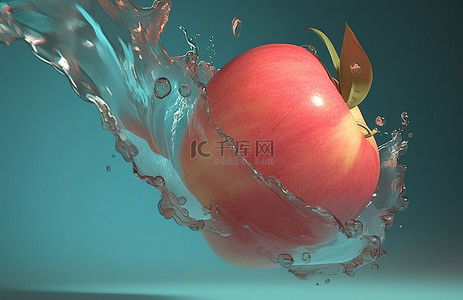 将杯背景图片_将一个红​​苹果浸入一杯水中