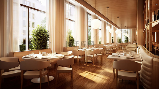酒店现代餐饮空间，具有 3D 渲染