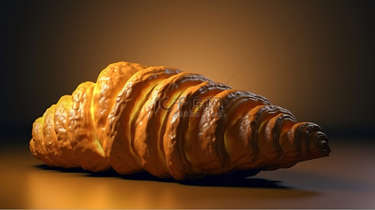 美食图标背景图片_3D 插图中描绘羊角面包的面包店图标
