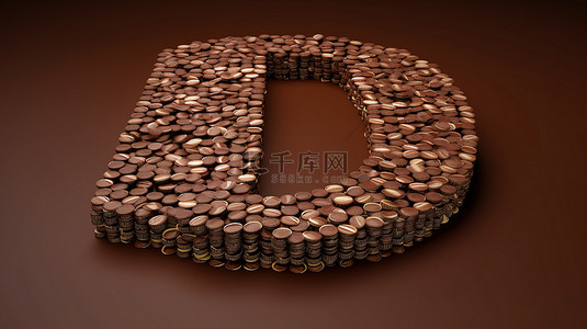 由巧克力片和碎片制成的金钱符号的 3D 插图