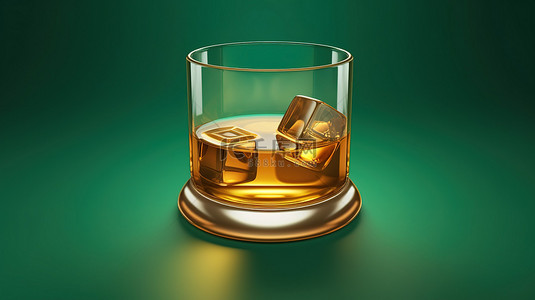 威士忌背景图片_标志性的威士忌酒杯是福尔图纳金的象征，背景是潮水绿色