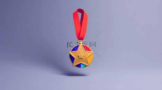 卡通奖章背景图片_3D 插图中带有星星和丝带图标的获奖奖牌的简约卡通设计