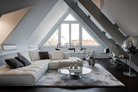 拱形背景图片_公寓拥有高高的拱形天花板和一张高高的室内沙发