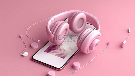 音乐播放器背景背景图片_沉浸式 3D 可视化音乐应用程序，配有耳机和音乐播放器，背景为充满活力的粉红色背景