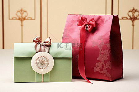 红包背景图片_礼品袋和带有红包的卡片