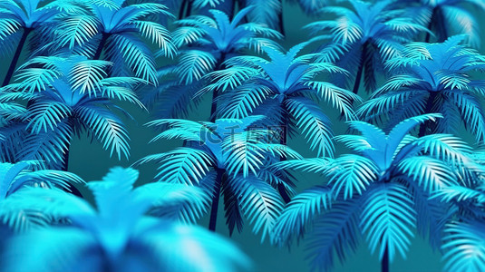 蓝色背景上棕榈树图案的抽象 3D 渲染