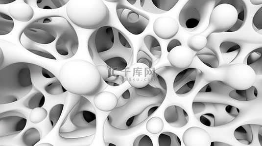 抽象纹理的三维插图，具有独特的白色细胞形状