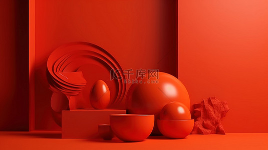 质量背景图片_抽象最小橙红色产品样机背景的优质照片高质量 3D 渲染