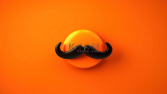 父亲节背景图片_3D 插图中充满活力的橙色背景下的人造黑胡子