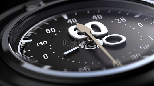 圆形黑色时钟的详细 3D 渲染，秒表显示 60，具有复古计时器控件