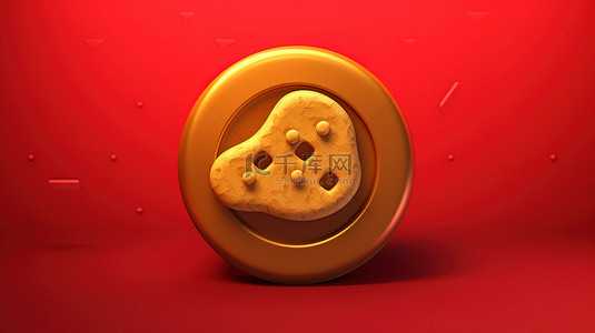 日本新年背景图片_红色哑光金板上金色色调的标志性饼干咬 3D 渲染符号
