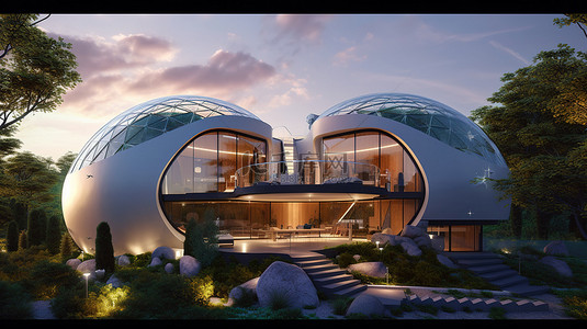 令人惊叹的未来圆顶之家革命性的绿色设计创新的建筑和令人惊叹的 3D 渲染