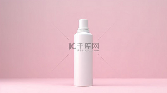 3D 渲染柔和的粉红色背景与空白的白色化妆品护肤化妆瓶