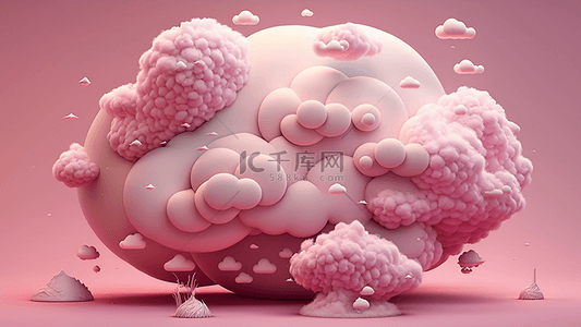 粉色漫画背景图片_蘑菇云粉色背景