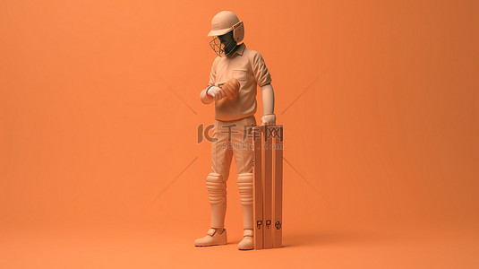 荷兰球员的板球装备在米色背景下的 3D 渲染